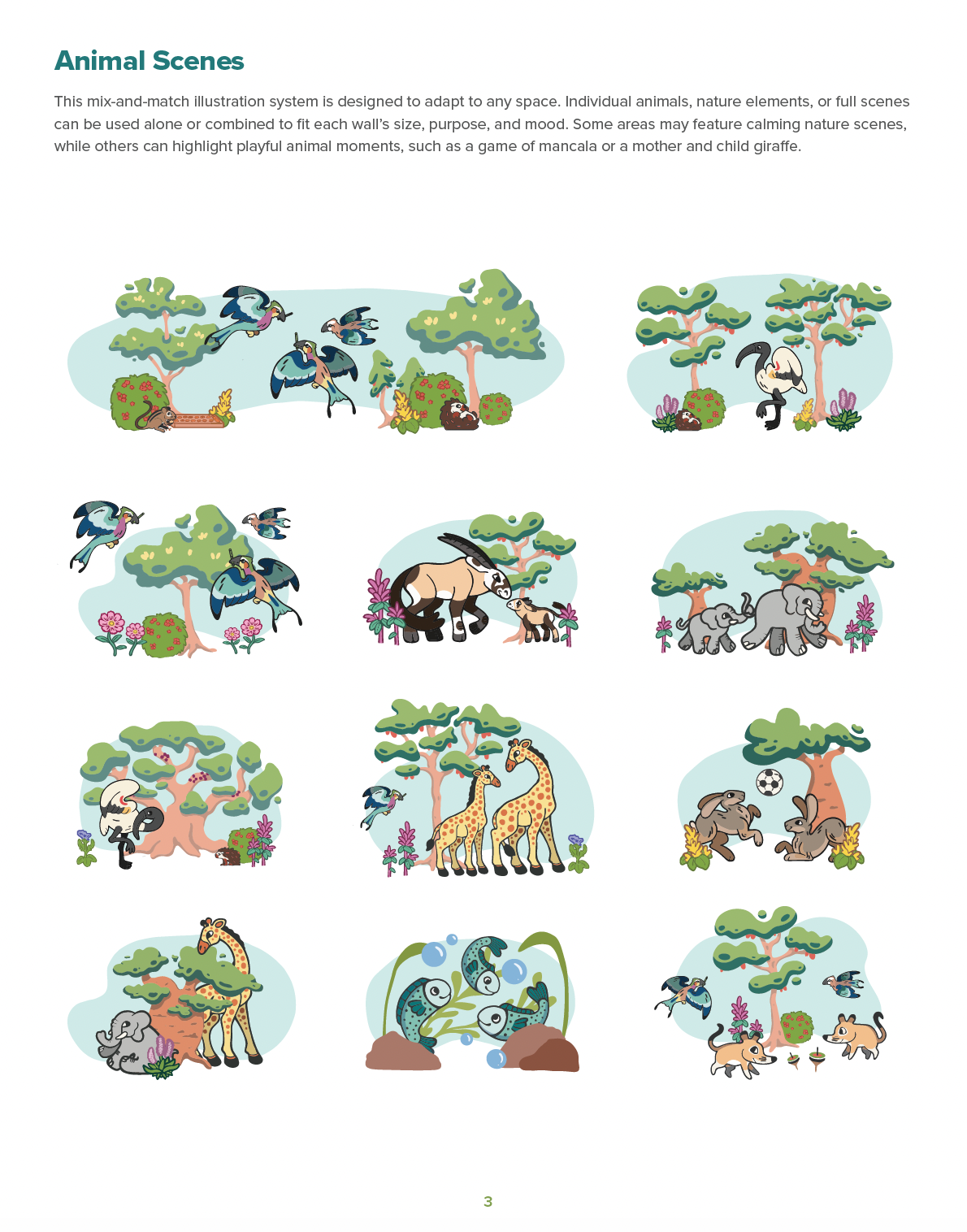 Animal Scenes mix-and-match illustration system page