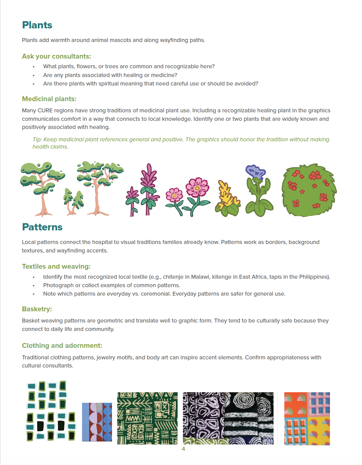Plants and Patterns page with medicinal plants and textile pattern library