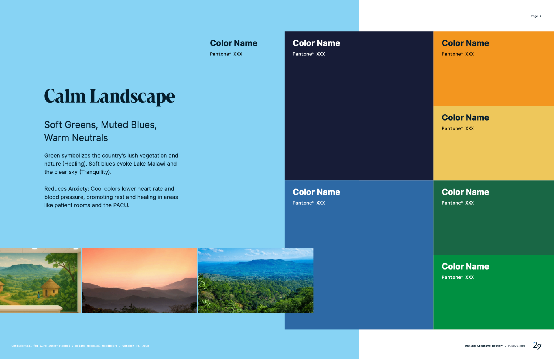 Calm Landscape color study with soft greens, muted blues and warm neutrals