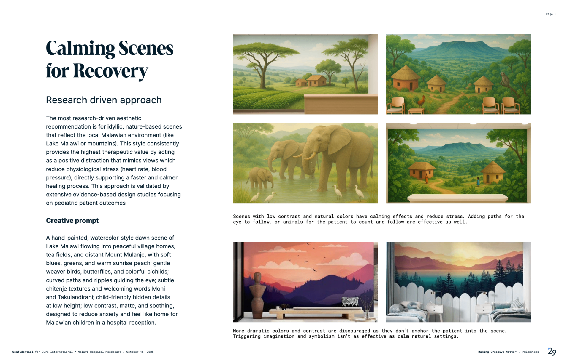 Calming Scenes for Recovery, watercolor mural concepts of Malawian landscapes